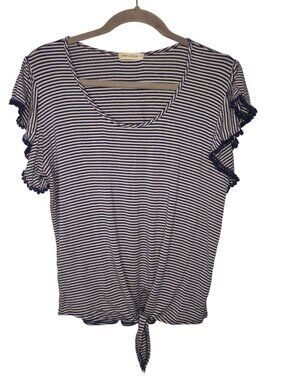 Pebble & Stone Blue Striped Tie Front Shirt Size Medium